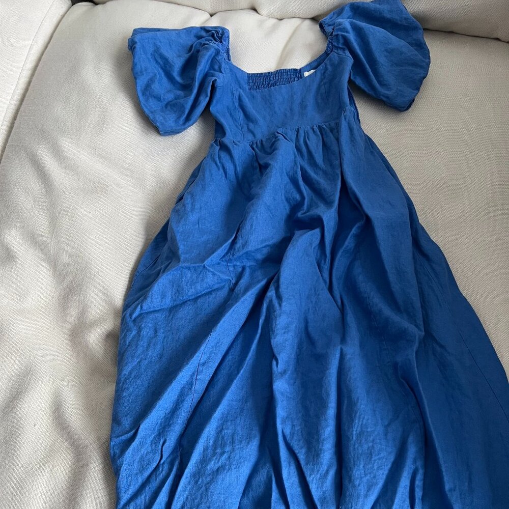 DISSH long linen dress with puff sleeves